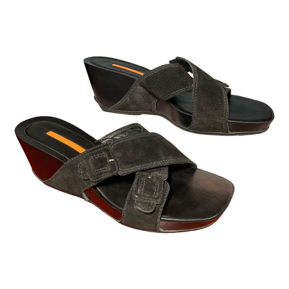 Women's Via Spiga Ernest Black Wedge Sandals 9.5 - Picture 4 of 6